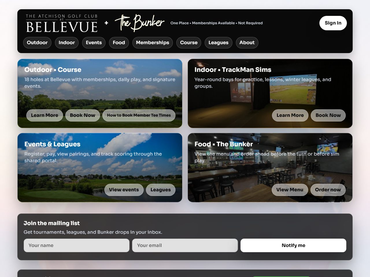 Atchison Golf Club at Bellevue website homepage